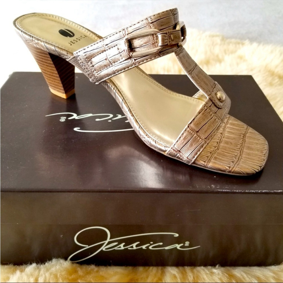 VINTAGE Jessica Dawson Gold Faux Snakeskin Sandal Heels 8 - Picture 2 of 13